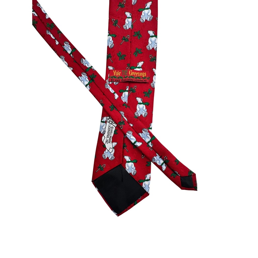 Hallmark Licensg Inc Polar Bear Candy Cane Christmas Holiday Red Tie necktie‎